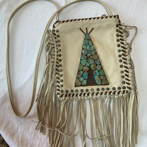 KurtMen Shoulder/Cross Body Butter Soft New  Leather Bag with Turquoise Stones